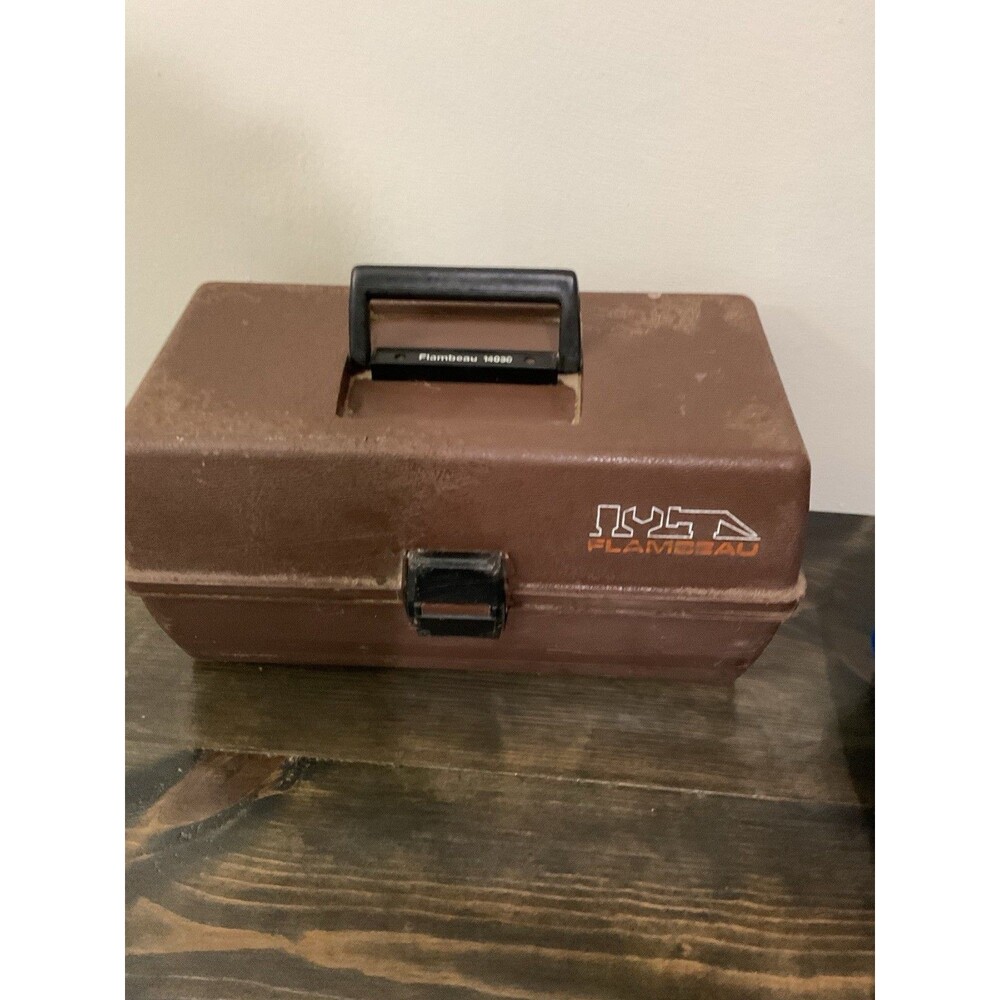 VINTAGE FLAMBEAU 14011 FISHING TACKLE/TOOL BOX BROWN TOOL BOX